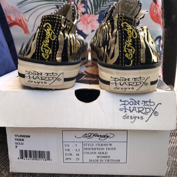 🐯Don.Ed Hardy designs Tiger Gold Pop Art Vintage Slip on sneakers - Picture 6 of 7